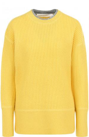Шерстяной пуловер фактурной вязки с круглым вырезом Victoria, Victoria Beckham. Цвет: желтый