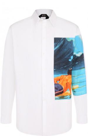 Хлопковая рубашка с отделкой No. 21. Цвет: белый
