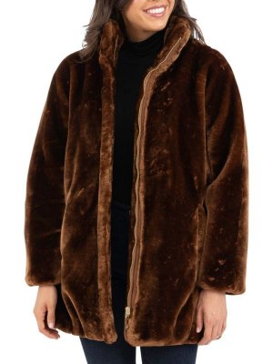Пальто из искусственного меха с воротником-стойкой, темно-коричневый Nine West