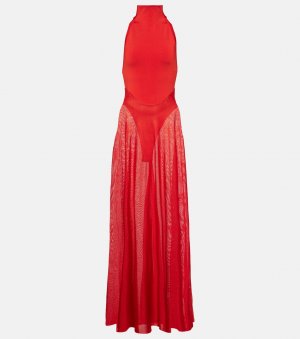 Платье макси из джерси и сетки , красный Alaïa