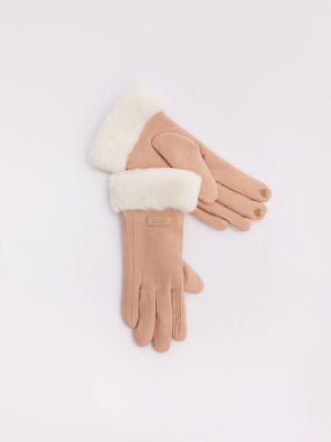 Тёплые перчатки с опушкой из экомеха и начёсом zolla. Цвет: молоко