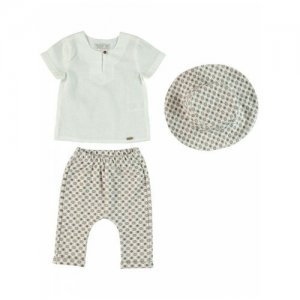 Комплект для мальчика футболка, штанишки и панама белый/коричневый, размер 80-86 Monna Rosa