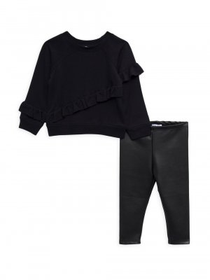 Комплект из свитера с рюшами и леггинсов искусственной кожи для девочки , черный Splendid