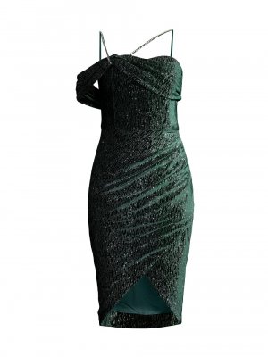 Бархатное мини-платье с кристаллами и ремешками, зеленый Lavish Alice