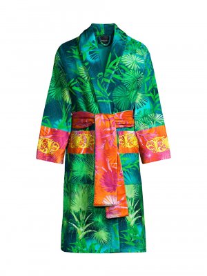 Хлопковый халат с принтом джунглей , зеленый Versace