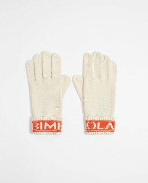 Женские вязаные перчатки с жаккардовым логотипом. Bimba y Lola, сырой Lola