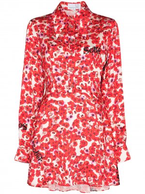 Платье-рубашка длины мини с цветочным принтом Natasha Zinko. Цвет: красный