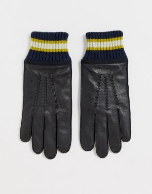 Черные кожаные перчатки с манжетами в рубчик Ted Baker
