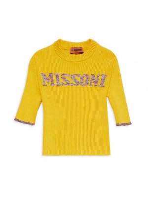 Свитер в рубчик с логотипом для маленьких девочек и , цвет mustard Missoni
