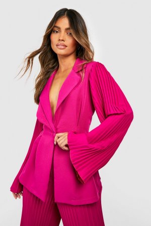 Приталенный пиджак с расклешенными рукавами и плиссировкой boohoo, розовый Boohoo