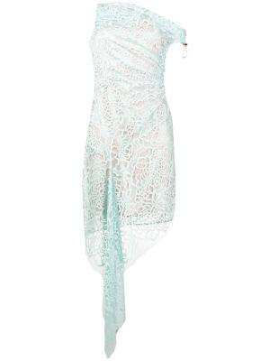Асимметричное кружевное платье с цветочным узором Peter Pilotto. Цвет: синий