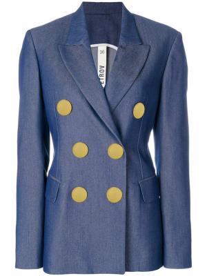 Приталенный двубортный пиджак Petar Petrov. Цвет: синий
