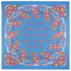 Платок ,146х146 см, голубой, розовый Павловопосадская платочная мануфактура. Цвет: голубой/розовый