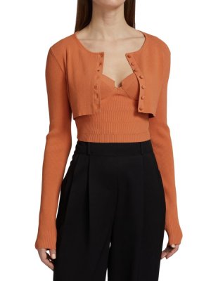 Укороченный вязаный свитер в рубчик, оранжевый Altuzarra