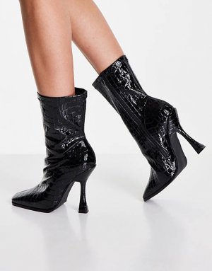 Гламурные ботинки-носки на каблуке из черного крокодила Glamorous