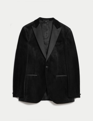 Бархатный пиджак-смокинг приталенного кроя , черный Marks & Spencer