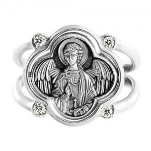 Кольцо серебряное женское с камнями фианиты молитвой Ангелу Хранителю 884/18 София