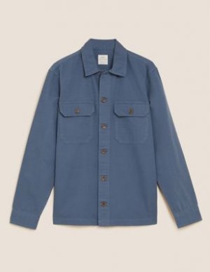 Верхняя рубашка из чистого хлопка с большими карманами, Marks&Spencer Marks & Spencer. Цвет: воздушный голубой