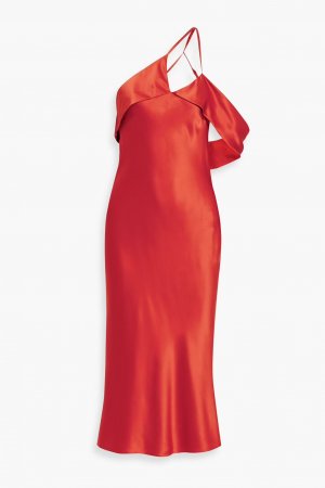 Платье миди из шелкового шармеза на одно плечо с открытой спиной , кирпич Michelle Mason