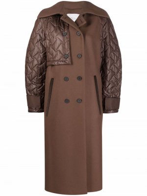 Двубортное пальто со вставками Tela. Цвет: коричневый