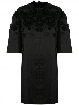 Однобортное пальто с цветочной аппликацией Carolina Herrera. Цвет: черный