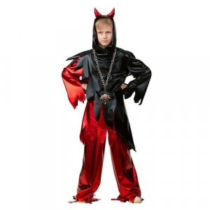 Карнавальный костюм «Демон», куртка, брюки, ободок, р. 36, рост 146 см Батик. Цвет: черный-красный/черный/красный/белый