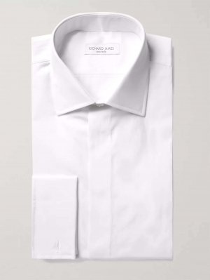 Белая приталенная рубашка из хлопка и поплина с двойными манжетами, белый Richard James
