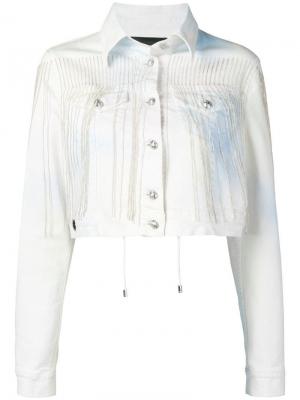 Джинсовая куртка с бахромой Philipp Plein. Цвет: белый