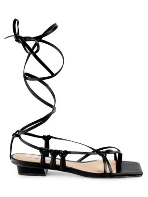 Кожаные сандалии с завязками на щиколотке , черный Saks Fifth Avenue