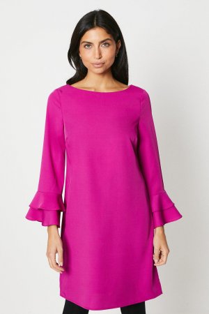 Платье прямого кроя из плотного крепа с простыми рукавами-фонариками , розовый Wallis