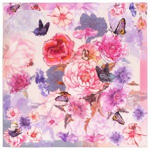 Платок ,65х65 см, фиолетовый, розовый Павловопосадская платочная мануфактура. Цвет: розовый