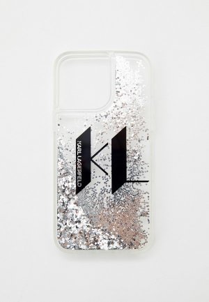 Чехол для iPhone Karl Lagerfeld 14 Pro Max с жидкими блестками. Цвет: серебряный
