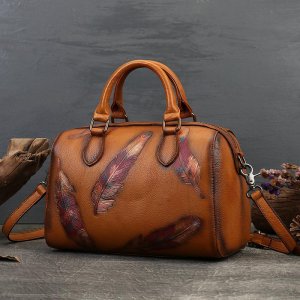 Женские сумки из натуральной кожи с тиснением перьев, повседневные сумки-подушки, модные на плечо, винтажные через плечо GZW Baellerry