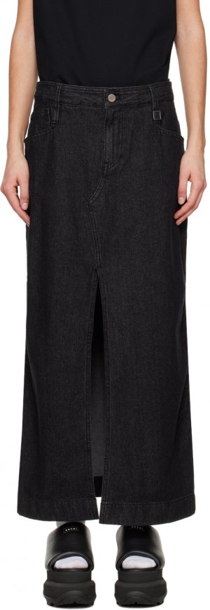 Черная джинсовая длинная юбка с вентиляцией Wooyoungmi