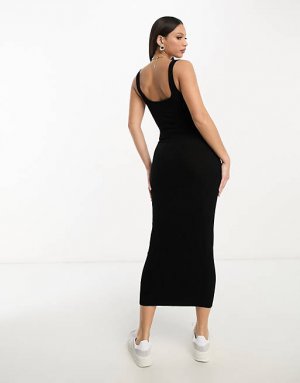 Черное вязаное платье миди с квадратным вырезом ASOS DESIGN Tall