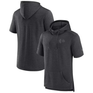 Мужской пуловер с короткими рукавами , темно-серый «Чикаго Блэкхокс», рукавами, толстовка капюшоном Fanatics
