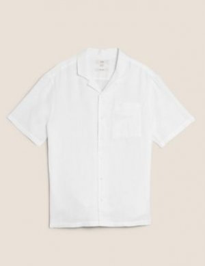 Льняная рубашка с коротким рукавом Easy to Iron, Marks&Spencer Marks & Spencer. Цвет: белый
