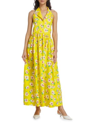 Хлопковое платье макси с открытой спиной и цветочным принтом Swf, цвет Yellow Combo SWF