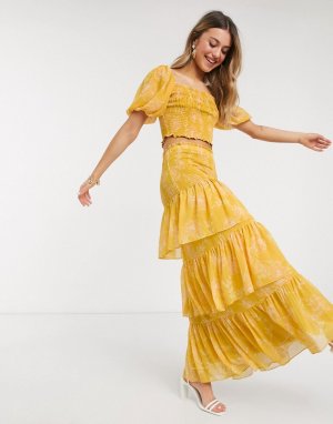 Ярусная юбка макси горчичного цвета от комплекта -Желтый Forever New