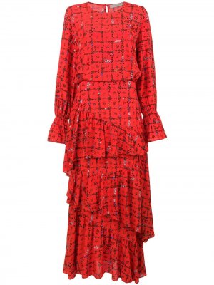 Платье макси Amina с оборками Preen Line. Цвет: красный