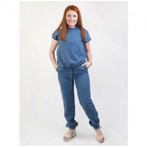 Блуза , повседневный стиль, свободный силуэт, короткий рукав, размер (50)170-80-106, синий KiS. Цвет: синий