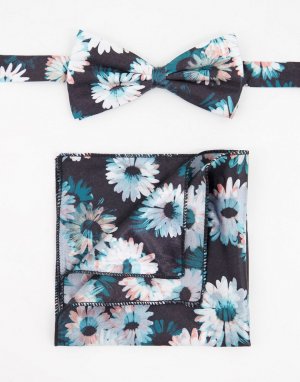 Галстук-бабочка и платок для нагрудного кармана с цветочным принтом -Черный цвет Bolongaro Trevor