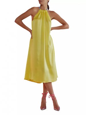 Шелковое платье-миди с бретелькой на шее , желтый Cynthia Rowley