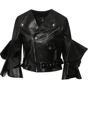 Кожаная куртка с оборками на рукавах Alexander McQueen. Цвет: черный