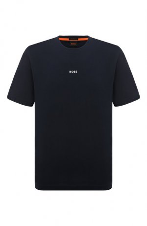 Хлопковая футболка BOSS Orange. Цвет: синий
