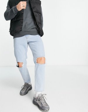 Классические светлые выбеленные джинсы из плотного денима с эластичным поясом и рваными разрезами -Голубой ASOS DESIGN