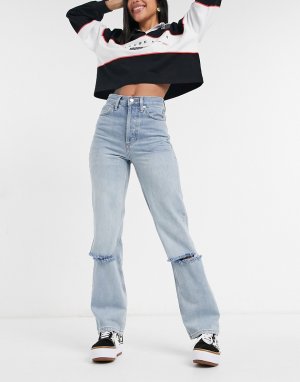 Выбеленные джинсы в винтажном стиле из переработанного смесового хлопка со рваной отделкой под коленями -Голубой Topshop