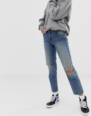 Укороченные джинсы в стиле 90-х из переработанного и органического смесового хлопка -Голубой Cheap Monday