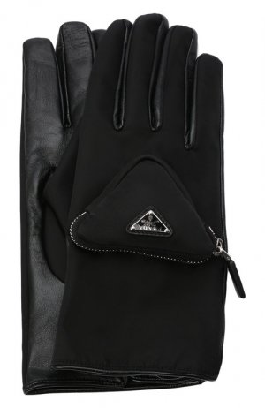 Комбинированные перчатки Prada. Цвет: чёрный