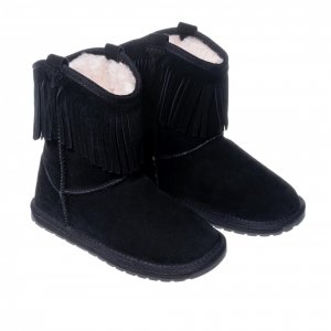 Детские полусапоги из овчины (угги) (Wool Fashion Glaziers Kids K11624), черные EMU Australia. Цвет: черный